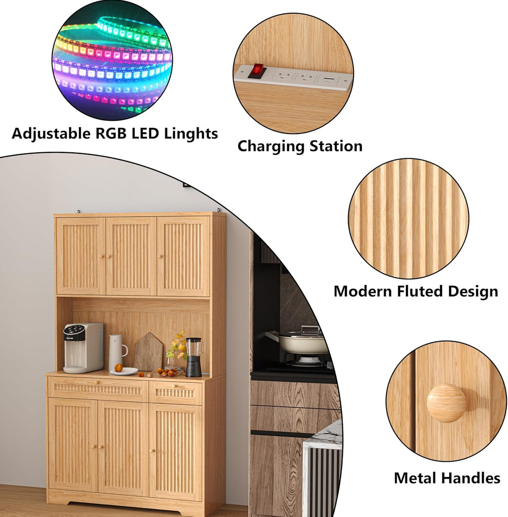 Pantry Storage Cabinet with Charging Station, Kitchen Storage with Adjustable...