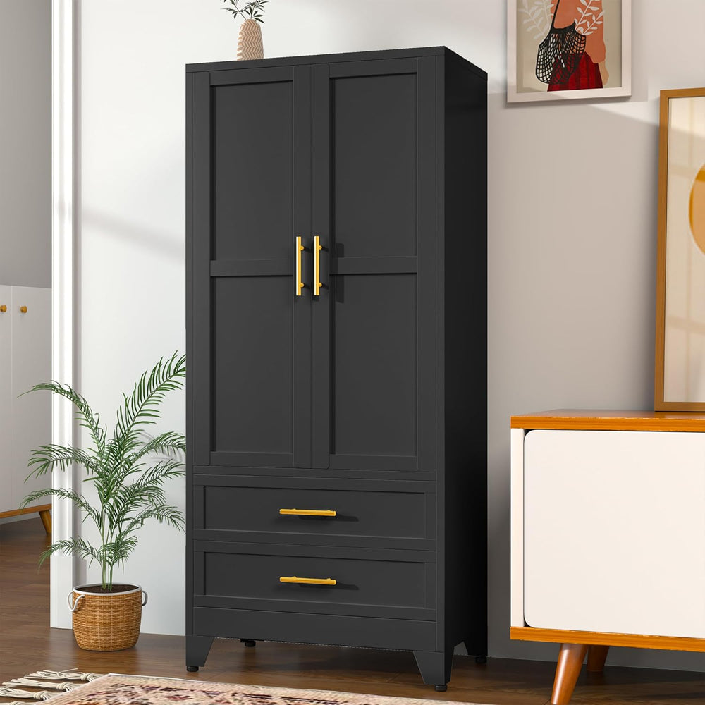 pozdeg 71" Metal Armoire Wardrobe Closet, Tall Clothing Storage Cabinet ...