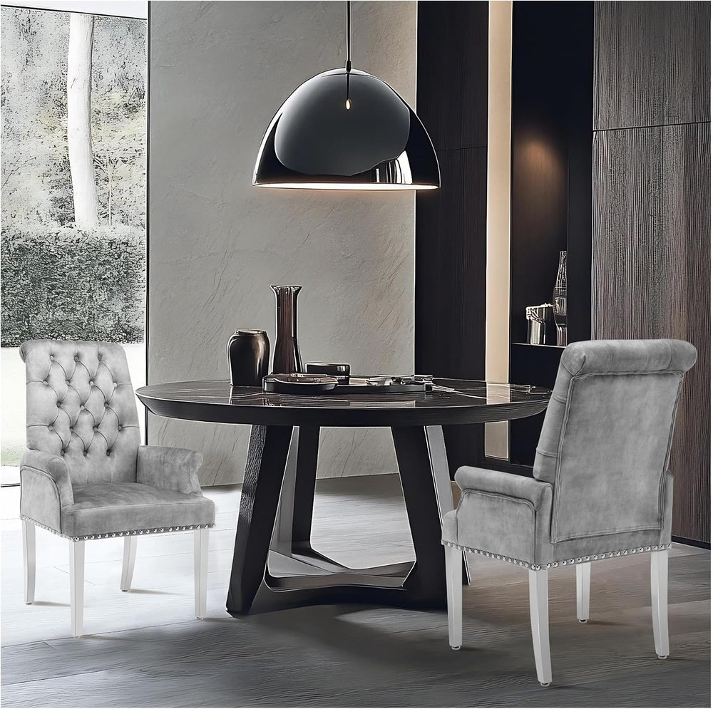 Velvet Dining Chairs with Arms, Upholstered Dining Room Chairs, Grey | Uphols...