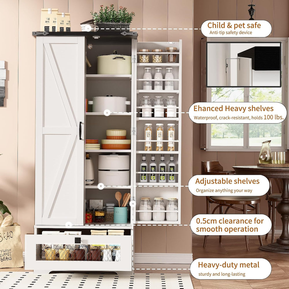 kepptory 55" Pantry Storage Cabinet with Adjustable Shelvesand Drawer, B...