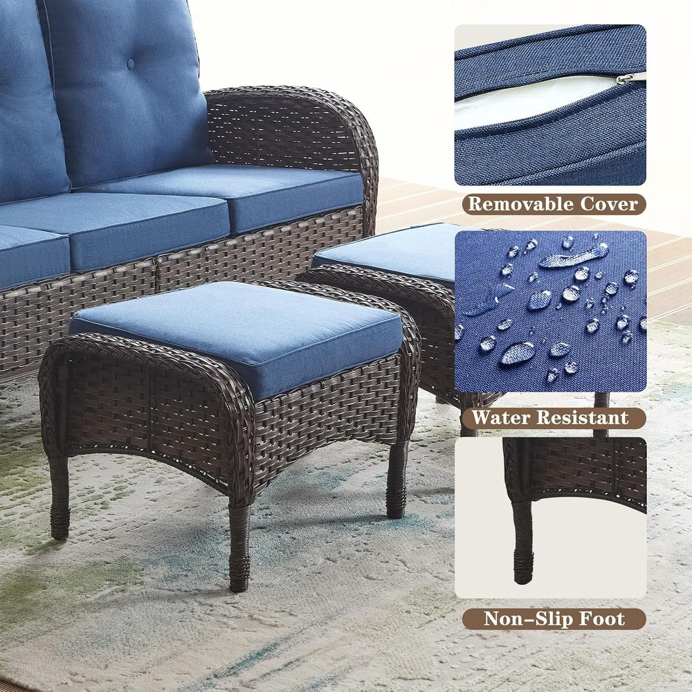 Belord Outdoor Ottomans for Patio Foot Rest - 25 Inch PE Wicker Foot Stool Se...