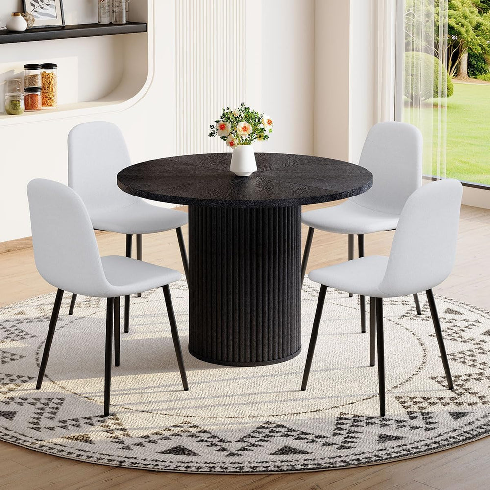 Round Dining Table Set for 4, Black Kitchen Table Set for 4 with 42''...