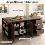 70.8 Inch Modern Multifunctional Kitchen Island Tabletop Home Bar with 3 Drawers, Wine Rack, Glass Cup Holder Adjustable Dividers for Kitchen Dining Room Family Party
