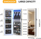 LVSOMT LED Mirror Jewelry Cabinet, Wall/Door Mount Jewelry Armoire Organizer with Lights, Full Length Mirror with Jewelry Storage, Over the Door Hanging Jewelry Cabinet (White)