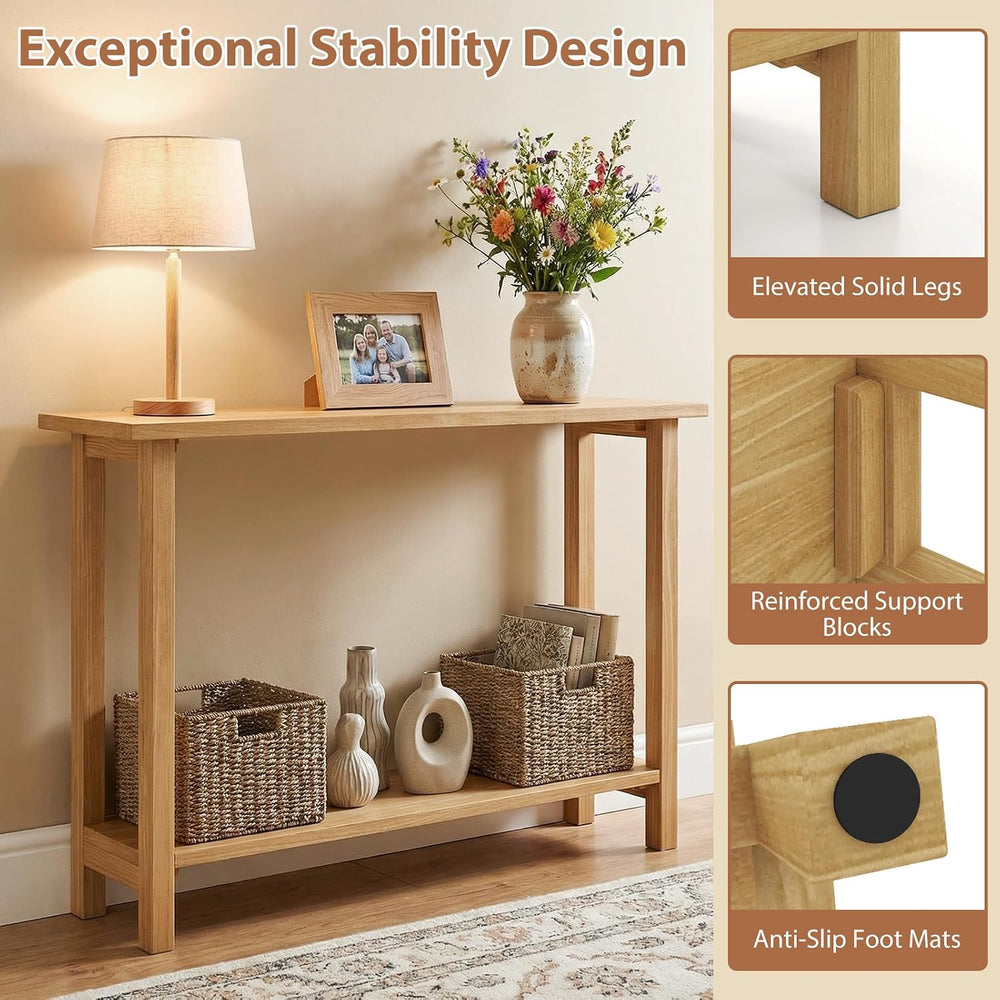 GIANTEX 47" Solid Wood Console Table, 2-Tier Narrow Entryway Table | Rus...