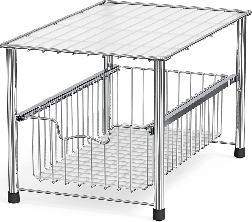 Simple Houseware Chrome Metal Stackable Storage Rack, 16.75 in L x 10.8 in W x 10.25 in H