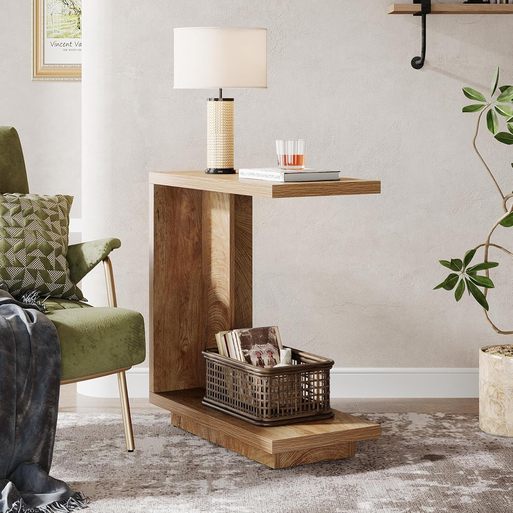 Tribesigns C-Shaped Side Table for Couch, 2-Tier C Table with Sturdy Pedestal...