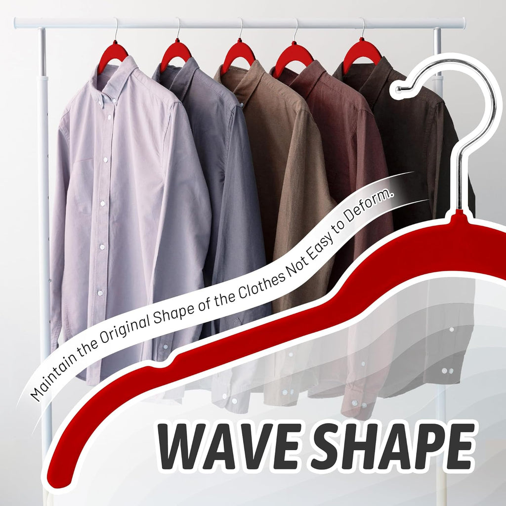 Velvet Hangers 50 Pack – Slim Non-Slip Flocked Hangers with 360° Swivel Hook, Space-Saving Closet Organizer for Dresses, Blouses, Coats(Red)