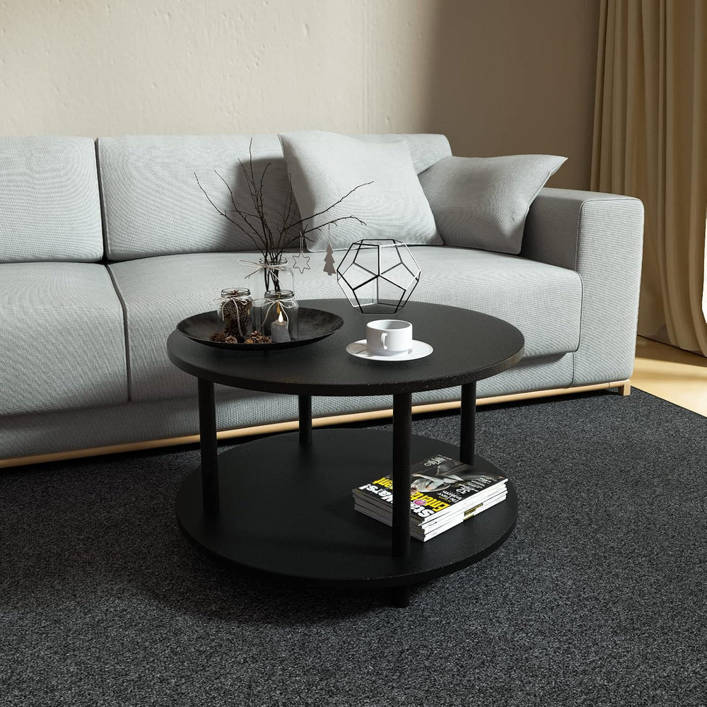 Small Round Coffee Table with Open Storage for Small Space, 23.5" Black ...