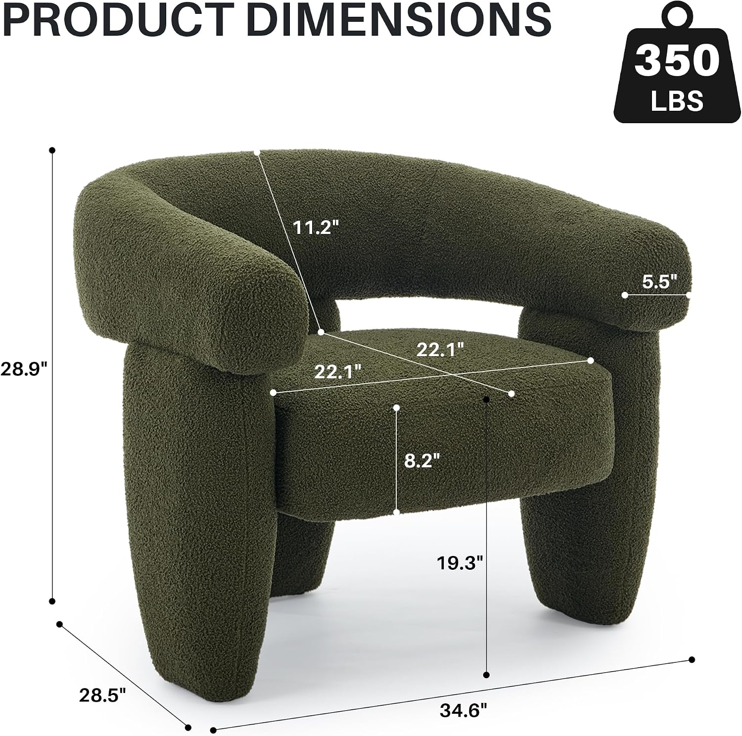 Sherpa Boucle Barrel Accent Chair, Round Armchair, Sherpa Green | Mid Century Sherpa Boucle Accent Chair, Comfy Upholstered Round Armchair with Curved Back for Living Room & Bedroom