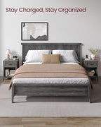 VASAGLE LIRY Collection - Farmhouse Nightstand with Charging Station, Bedside Table, Side Table with Drawer, Open Compartment, for Bedroom, Misty Gray ULET659G68