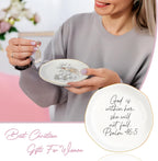 Christian Gifts for Women, Bible Verse Ceramic Jewelry Dish Trinket Ring Tray, Inspirational Floral Gift for Mom Sister Friend Birthday Christmas-God is within Her Psalm 46: 5 (White-46:5)