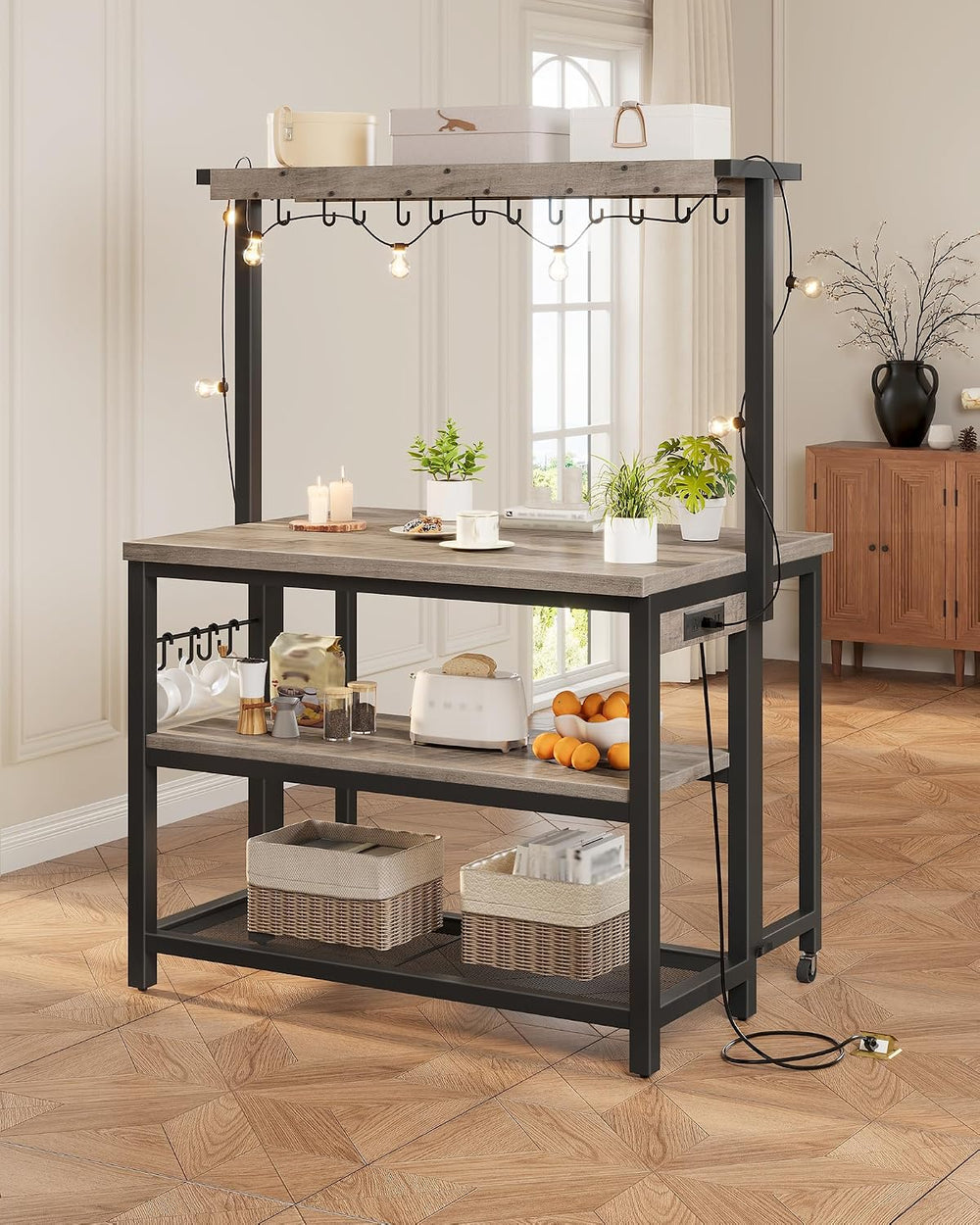 CHOEZON Kitchen Island with Power Outlet, Kitchen Island Table with Folding T...
