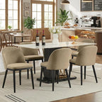 Wooden Dining Chairs Set of 4,Upholstered Kitchen Dining Room Chairs with Curved Backrest and Wood Leg,Modern Fabric Farmhouse Dinner Chair for Restaurant/Cafe,Camel