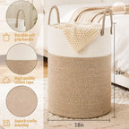 Laundry Basket,Woven Cotton Rope Laundry Hamper,100L for Decorative Storage of Dirty Clothes,Toys and Blankets in Bathroom,Baby Room and Living Room
