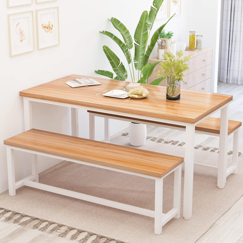 Recaceik Dining Table Set for 4 Kitchen Dining Room Set with 2 Dinner Benches...