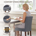 Upholstered Dining Chairs Set of 2 - Line Fabric Modern Farmhouse Kitchen Chairs,Mid-Back Dining Room Chairs with Wooden Legs