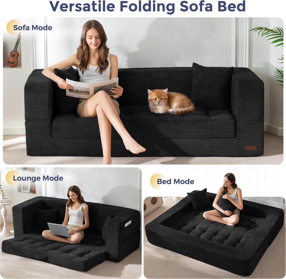 MAXYOYO Folding Sofa Bed, Convertible Loveseat Couch with Pillow | 3-Seat Fol...