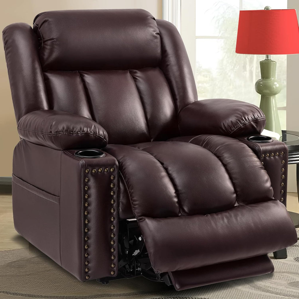 Triple Motor Large Power Lift Recliner Chair for Elderly with Heat and Massage, Lay Flat Lift Chairs for Seniors Infinite Position, Extended Footrest, USB Ports (Dark Brown)