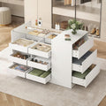 LIVAUVEAD Closet Island with 15 Drawers, Glass Top & Display Shelves, White | Wardrobe Armoire Bedroom Island, White Dresser with Glass Display Shelf, Walk-in Closet Island for Bedroom, Cloakroom