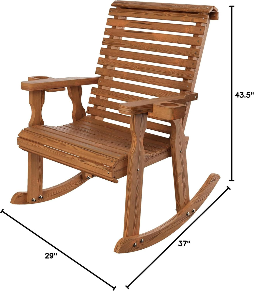 Amish Heavy Duty 600 Lb Roll Back Pressure Treated Rocking Chair with Cuphold...
