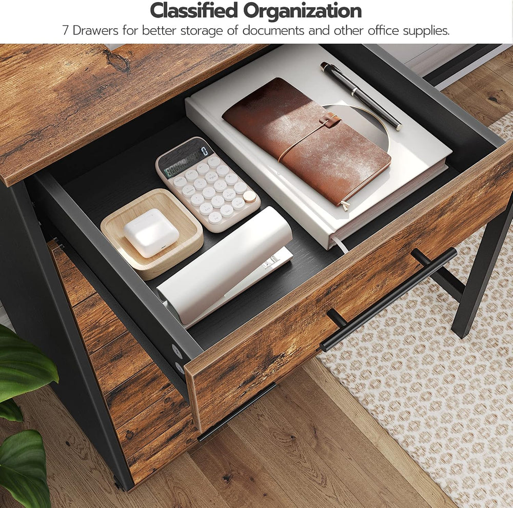 HOOBRO 7-Drawer File Cabinet, Wooden Office Cabinet with Drawers, Mobile Stor...