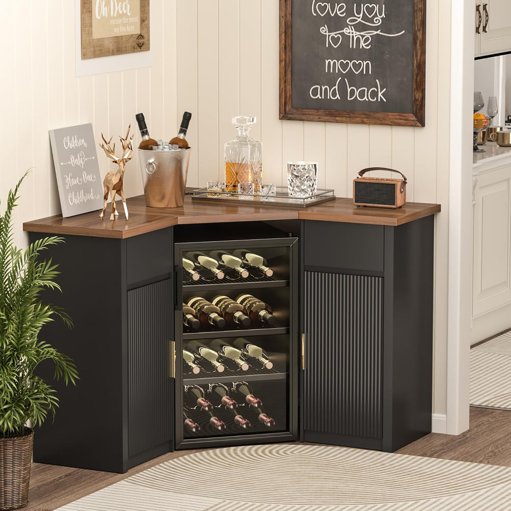 GDLF Corner Coffee Bar with Fridge Space, L Shaped Liquor Cabinet,Black | L-S...