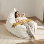 3-in-1 Giant Bean Bag Chair for Adults & Kid, Convertible Floor Sofa to Mattress, High-Density Foam Chair Bed with Washable Cover, Multi Functional Lounge Couch for Bedroom, Living Room (Beige)