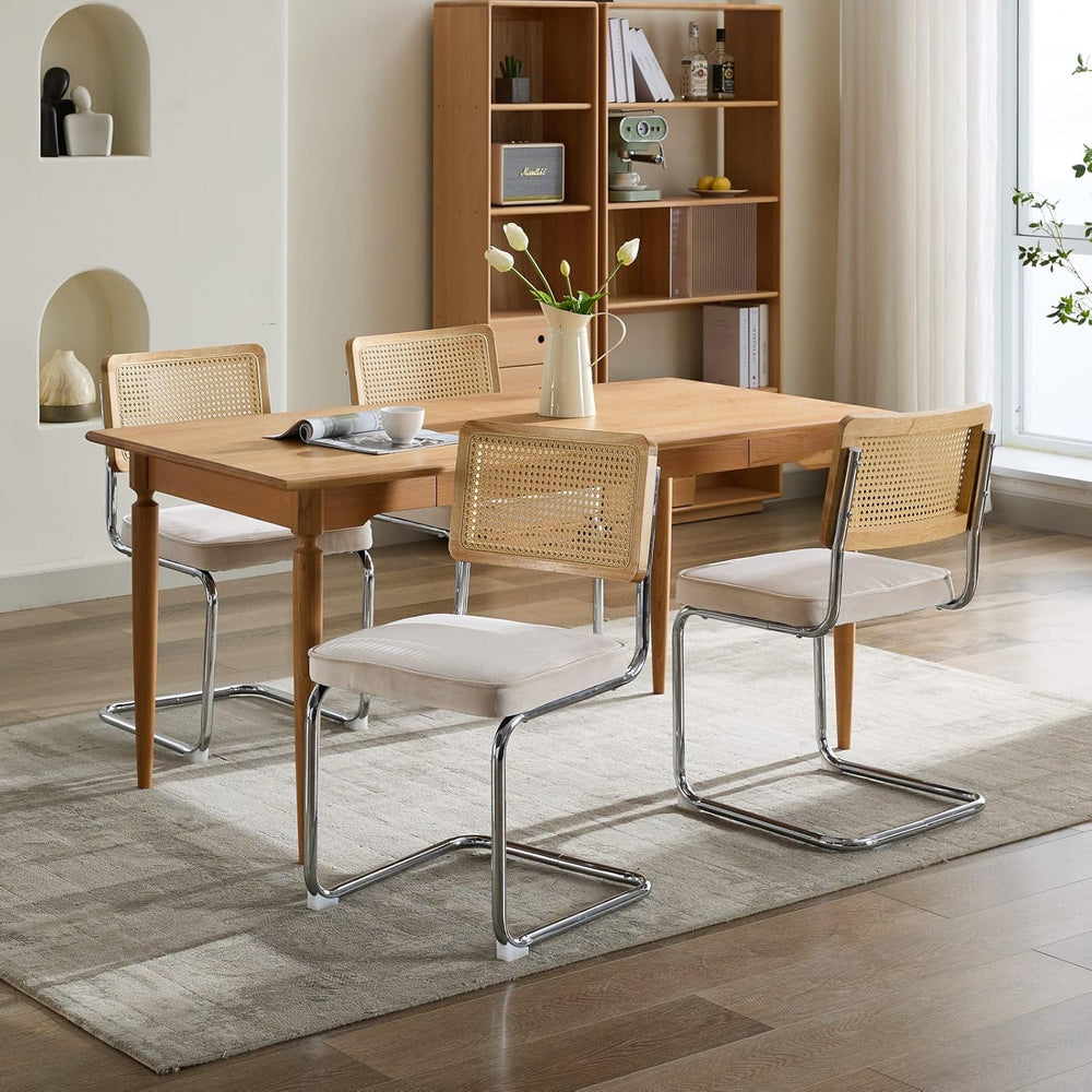 Rattan Dining Chairs Set of 4, Mid-Century Modern Dining Room Chairs with Can...