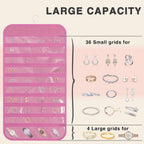 Hanging Jewelry Organizer Storage, 40 Pockets 36 Hooks Necklace Earring Necklace Bracelet Ring Organizer, Double - Sided Design, Pink