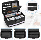 Damero Locking Pill Bottle Organizer with Inner Dividers, Medicine Storage and Organizer Bag Combination Lock for Medicine, Vitamins and Medical Supplies, Black