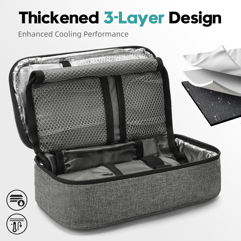 ALLCAMP Insulin Cooler Travel Case TSA Approved, Diabetic Medication Cooler Bag with 4 Ice Packs & Multi-Layer Storage, Portable Medical Cooler with Insulation Liner(Gray)