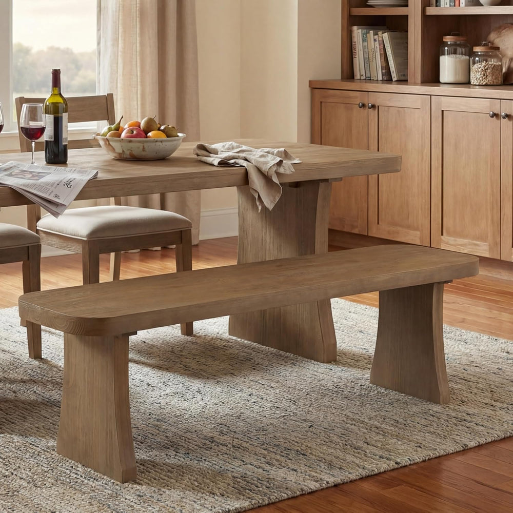 Merax 62.9" Solid Pine Dining Bench with Flared Legs – Rustic Wood Entry...