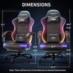 Ergonomic Gaming Chair, RGB LED Lights Computer Chairs with Retractable Footrest, 400 lbs Lumbar Support Linked Armrests Gamer Chair High Back Heavy Duty Video Game Chairs (Black Red)