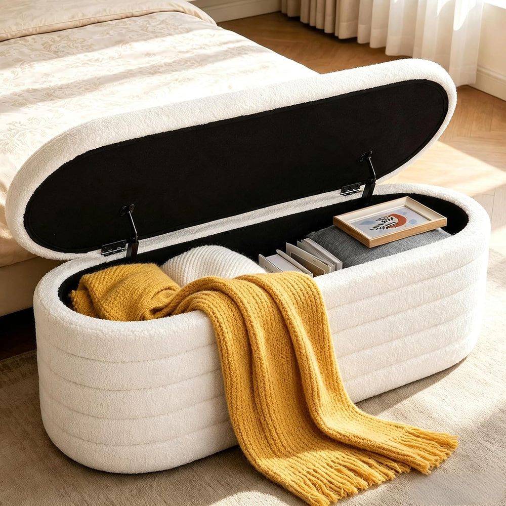 Ottoman with Storage 45.5" Storage Ottoman Bench White | Teddy Upholster...