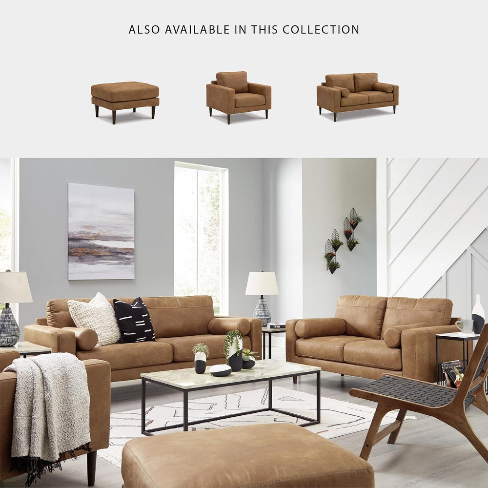 Signature Design by Ashley Telora Faux Leather 3 Seater Sofa Couch, Caramel |...