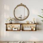 Floating Nightstand Set of 2, 2-Tier Floating Shelves Wall Mounted,Floating Bedside Table Wall Shelf,Display Wall Shelves for Bedroom,Living Room, Bathroom, Kitchen,Rustic Brown