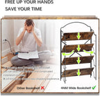 4NM No Assembly Folding Bookshelf for Living Room, 4 Tiers Collapsible Book Shelves Open Industrial Foldable Bookcase Storage Shelf for Home Office - Rustic Brown Black