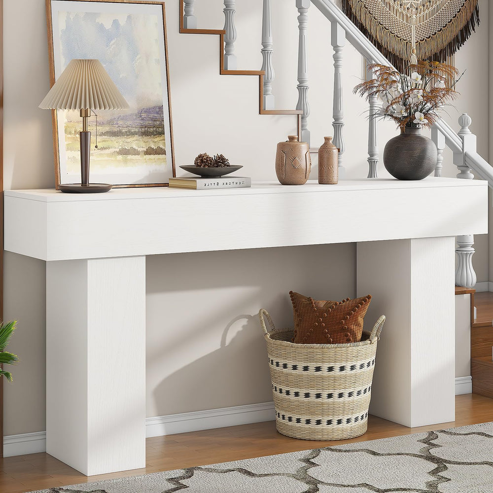 63 Inch Long Console Table for Entryway, Farmhouse Wood Rectangular Sofa Tabl...