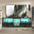 TV Stand for 80/75 Inch TV, LED Entertainment Center with 4 Fabric Drawers and Power Outlets, Modern Industrial TV Media Console for Living Room, Bedroom Storage Cabinet - 71'' Black