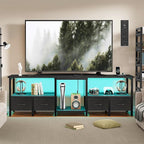 TV Stand for 80/75 Inch TV, LED Entertainment Center with 4 Fabric Drawers and Power Outlets, Modern Industrial TV Media Console for Living Room, Bedroom Storage Cabinet - 71'' Black