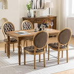 French Country Dining Chairs Set of 6, Tan & Taupe Faux Leather Tufted Upholstered Kitchen & Dining Room Chairs, Wood Legs, Sillas De Comedor (PU, Brown, 6Pcs)