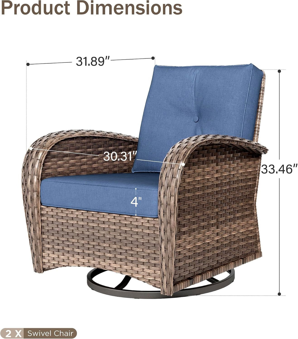 PHI VILLA Wicker Patio Chairs, Outdoor Swivel Glider Chairs Set of 2 | 2 Piece PE Rattan Wicker Patio Furniture Set with Cushions for Porch Deck Balcony