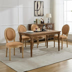 French Country Dining Chairs Set of 6, Caramel Kitchen & Dining Room Chairs Set of 6, Linen Upholstered Dining Chairs, Wood Legs, Sillas De Comedor (Fabric, Amber, 6Pcs)