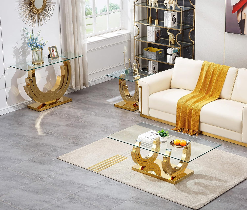 1 Piece Living Room Console Table Luxury Glass Entryway Table,Elegant Gold Co...
