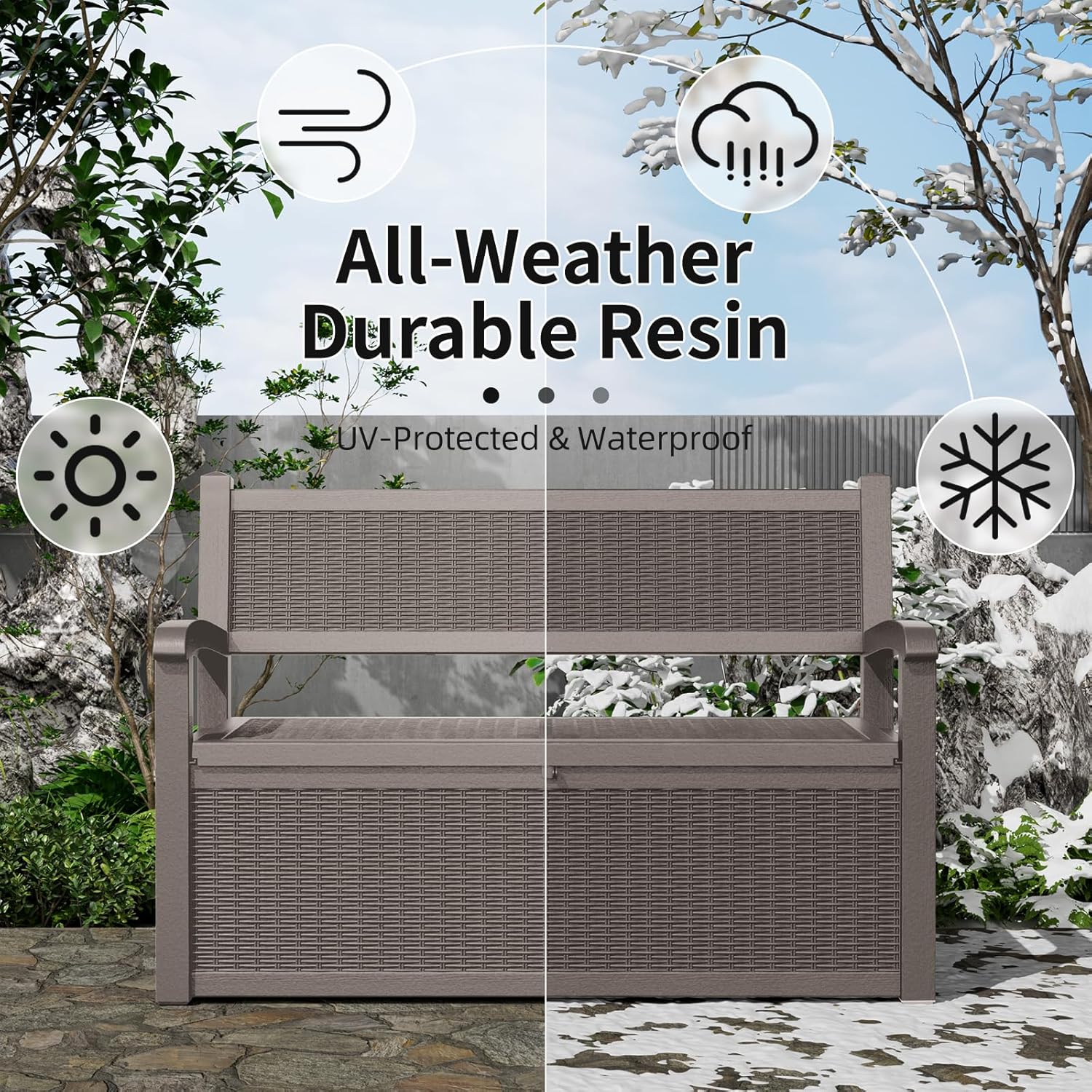 DRATO 75 Gallon Storage Bench Deck Box Outdoor Indoor,Lockable Durable All-Weather Seating with Hidden Storage,Deck Storage for Garden, Pool, Patio,Gray
