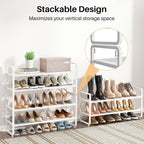 Expandable Metal Shoe Rack for Closet, Entryway & Garage, 2-Tier, White | Adjustable Height for Boots, Stackable Design, Dense Mesh Shelves for Heels, Fits Small Spaces, Apartments and Rentals