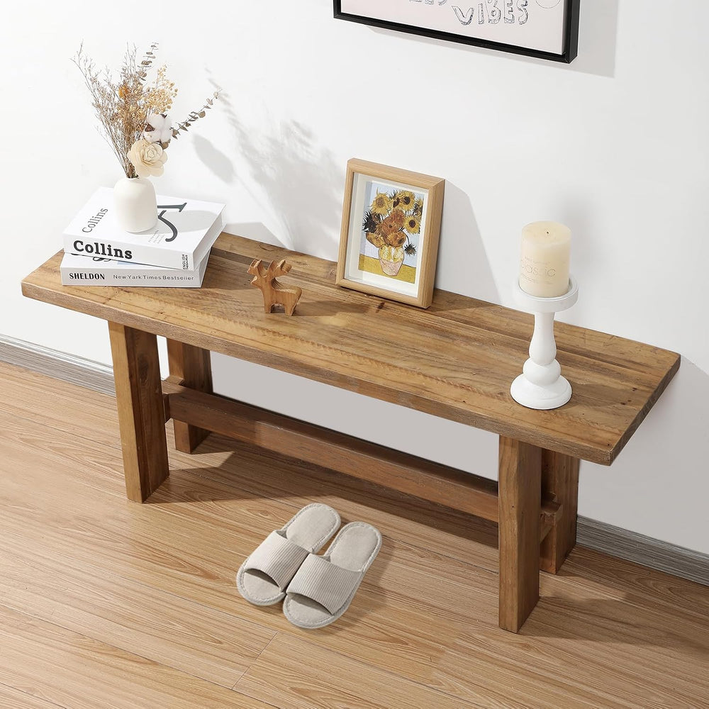 HOKYHOKY Reclaimed Solid Wood Bench, 43.3" Farmhouse Entryway Bench | Na...