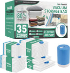 35 Pack Vacuum Storage Bags with Rechargeable Wireless Portable Electric Pump, Vacuum Seal Space Saver Bags for Clothing, Pillows, Blanket, Bedding, Comforters