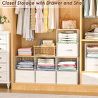2 Pack Stackable Storage Drawers, Closet Organizers and Storage Shelves with Wooden Top & Adjustable Dividers, White Fabric Closet Drawer Organizer, Modular Storage Bins for Bedroom Wardrobe Apartment